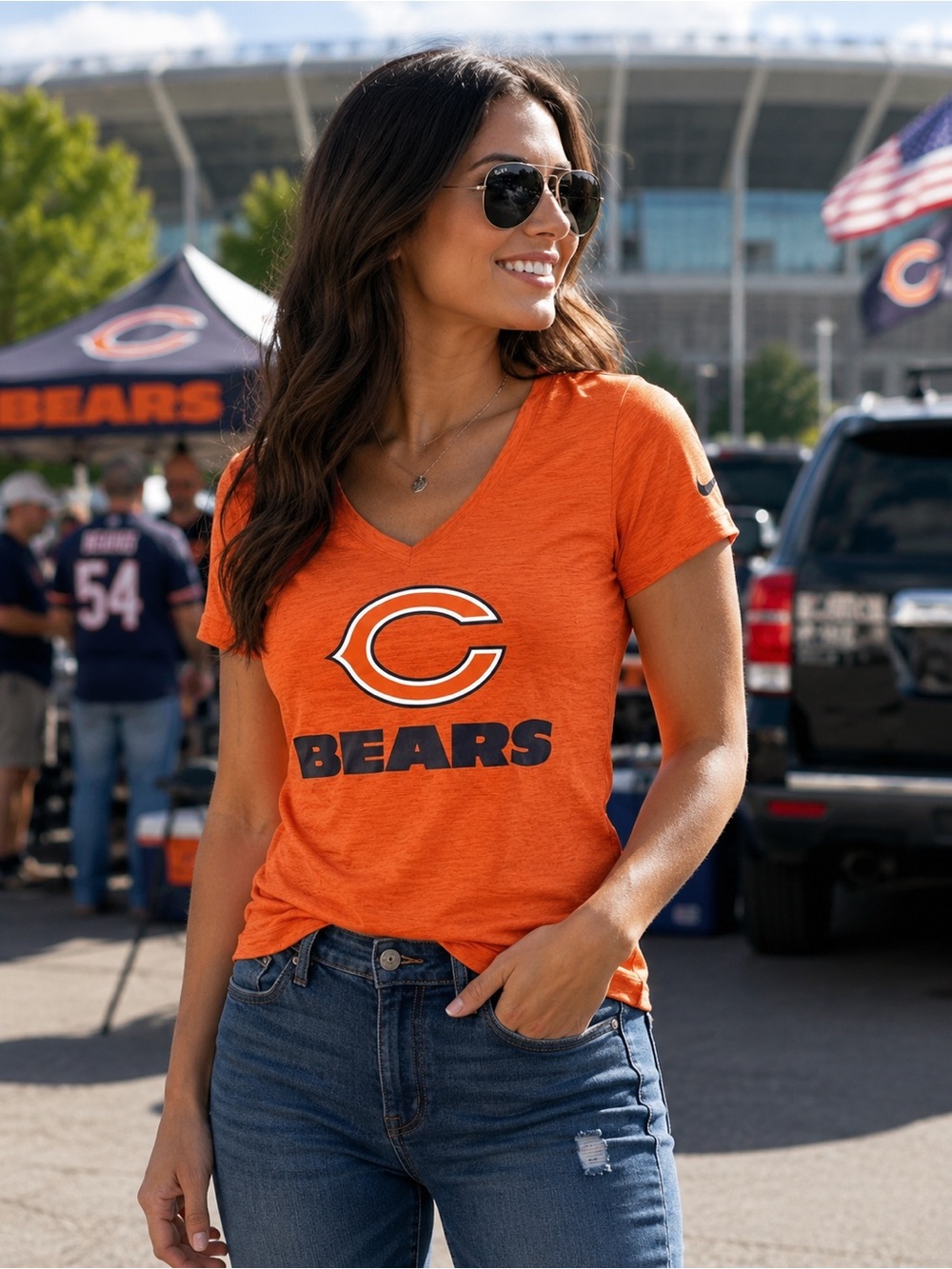 Nike Chicago Bears NFL Dri-FIT Women’s V Neck T Shirt Orange XS - Picture 1 of 6